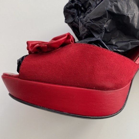 Report Red leather and Suede Studded Slingback Platform Heels - Picture 5 of 10